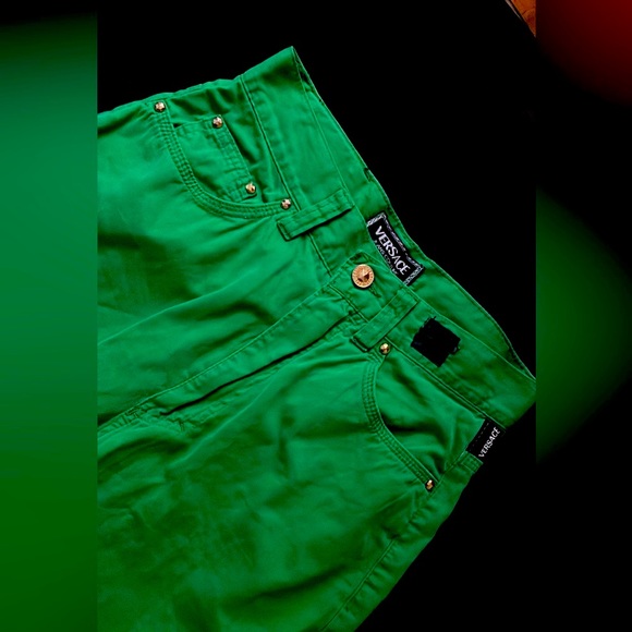 VINTAGE VERSACE - FREE BLAZER INCLUDED - LIME GREEN HIGH WAISTED JEAN - Picture 1 of 9